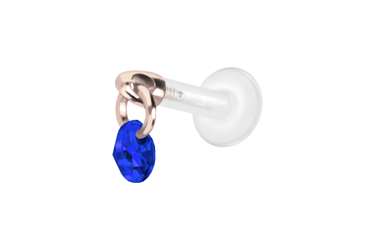 PTFE Labret Piercing mit Innengewinde + Titan-Aufsatz RUNDER KRISTALL